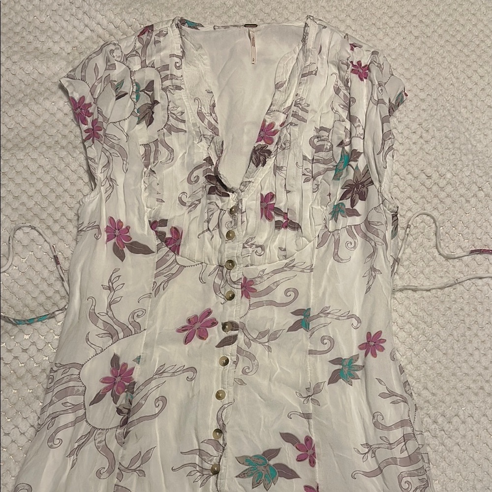 Floral Button-Down Women's Top - White and Purple